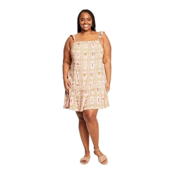 AGUA BENDITA x Target Pink Floral Ruffle Sleeve Tiered Mini Dress Large Blogger - Picture 7 of 14